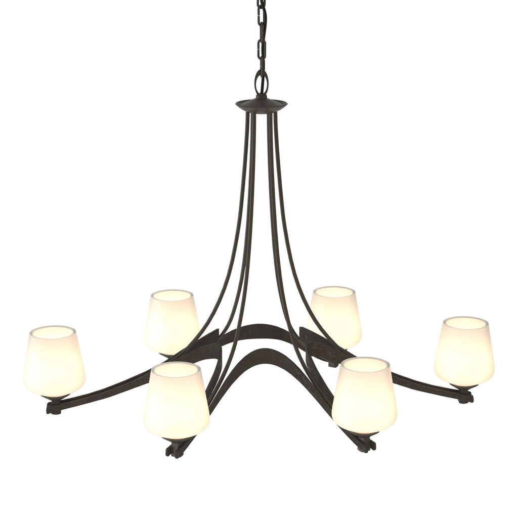 Oval Ribbon Opal Glass 6 Arm Chandelier 6-Light Opal Glass (GG) in Dark Smoke