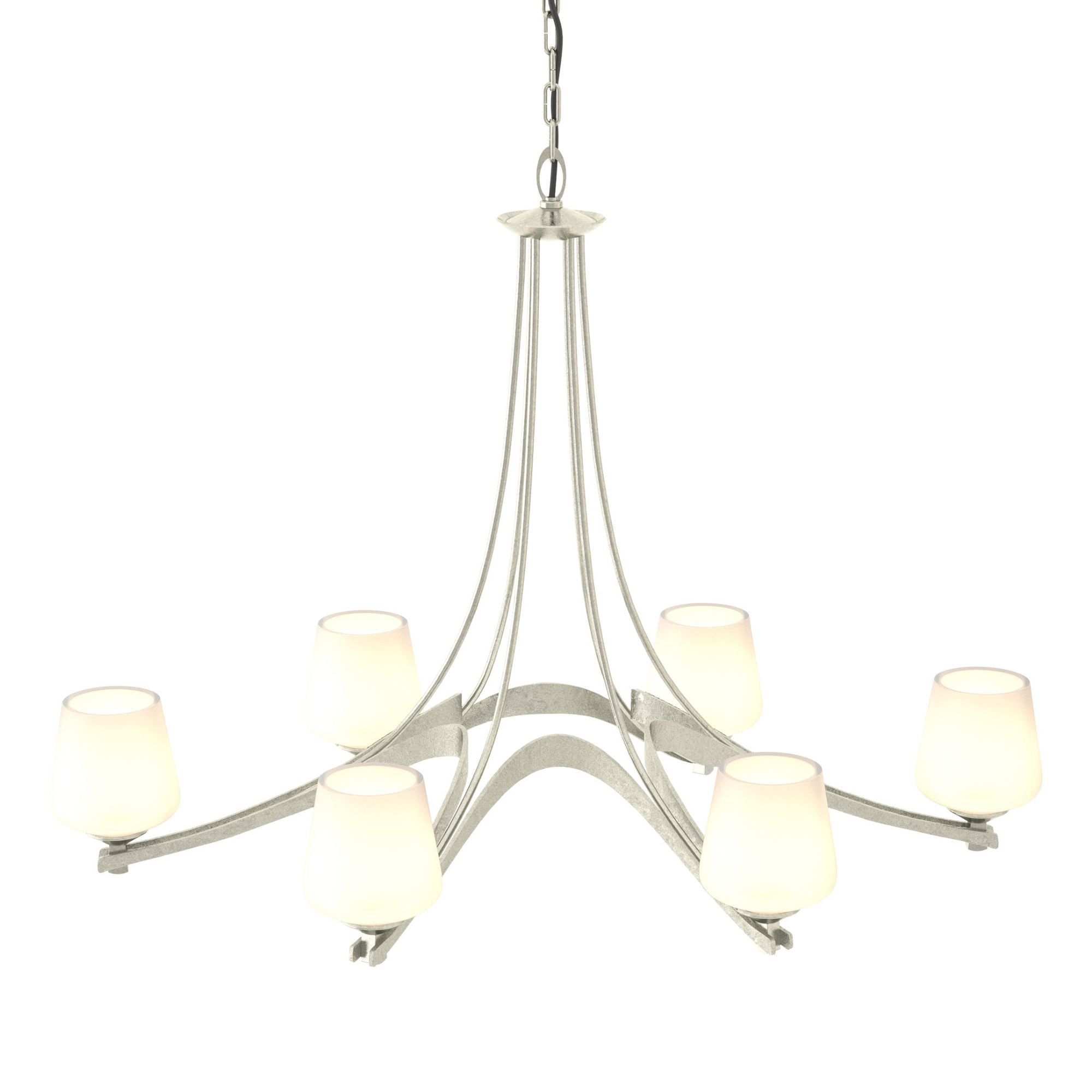 Oval Ribbon Opal Glass 6 Arm Chandelier 6-Light Opal Glass (GG) in Sterling