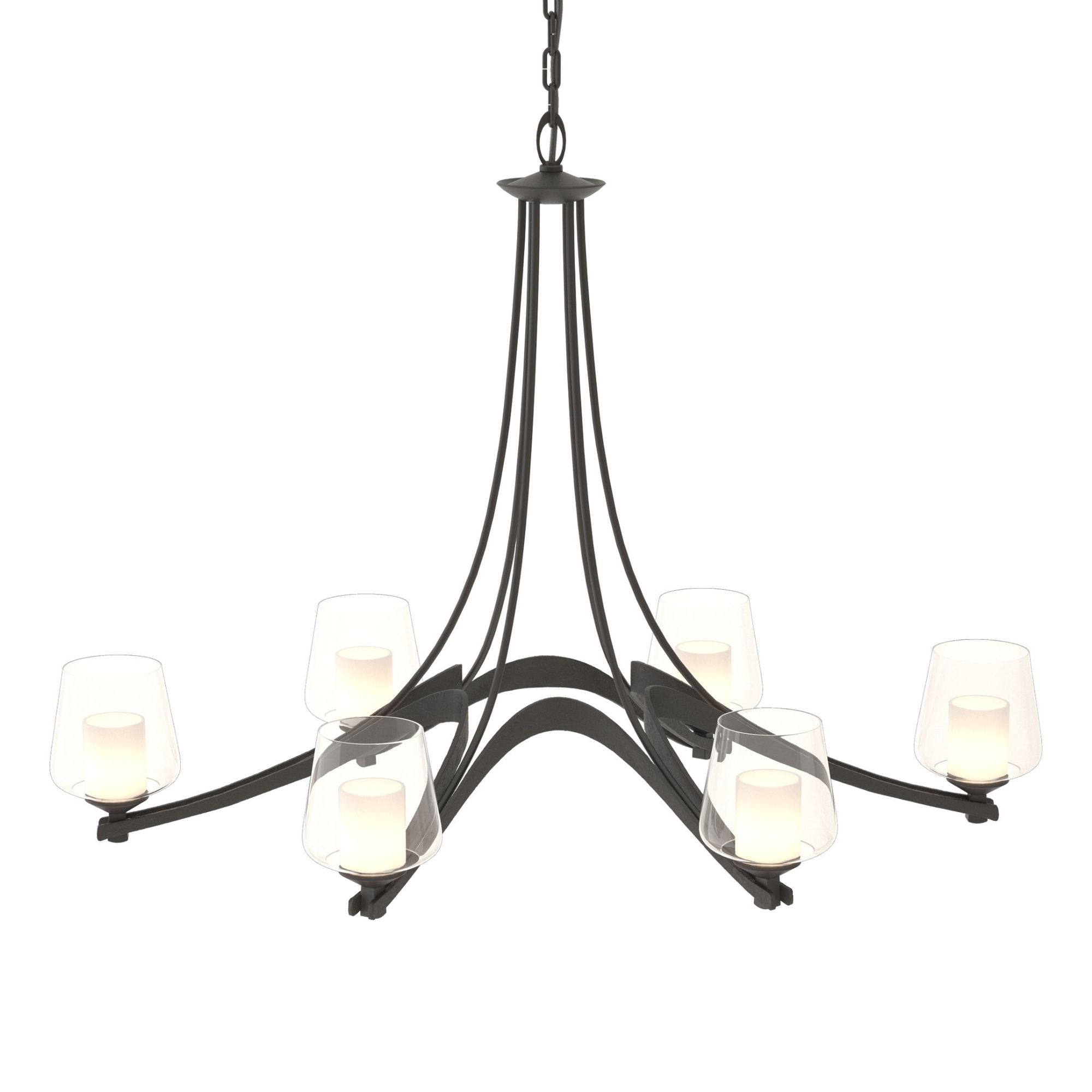 Oval Ribbon Clear Glass 6 Arm Chandelier 6-Light Clear Glass with Opal Diffuser (ZU) in Black