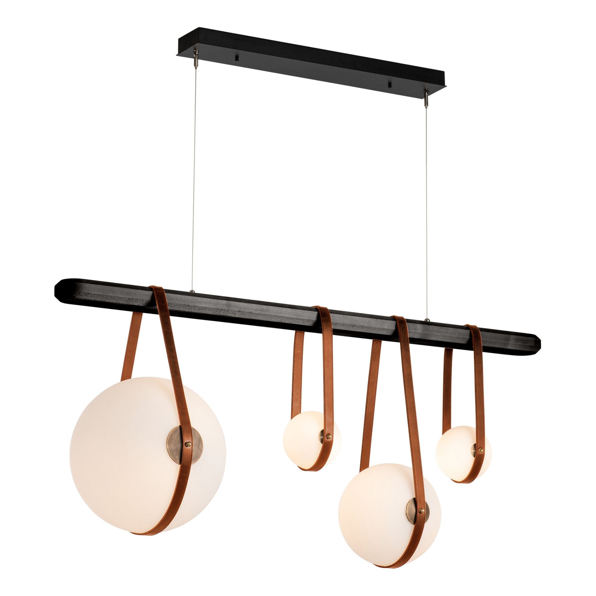Derby Linear 4-Light LED Pendant Antique Brass Accent Chestnut Leather LED Opal Glass (GG) in Black