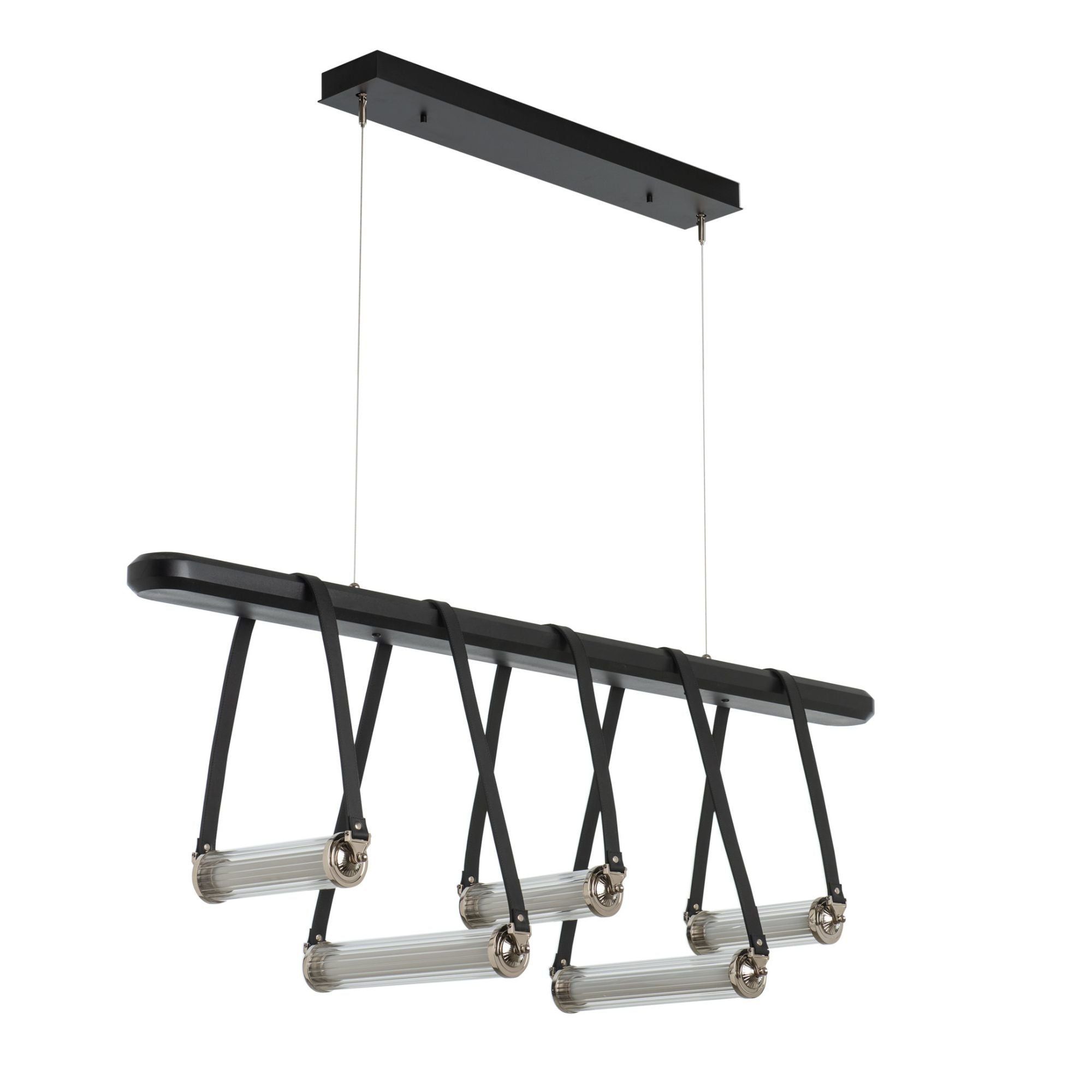 York Linear 5-Light LED Pendant Polished Nickel Accent Black Leather LED Clear Glass (ZM) in Black
