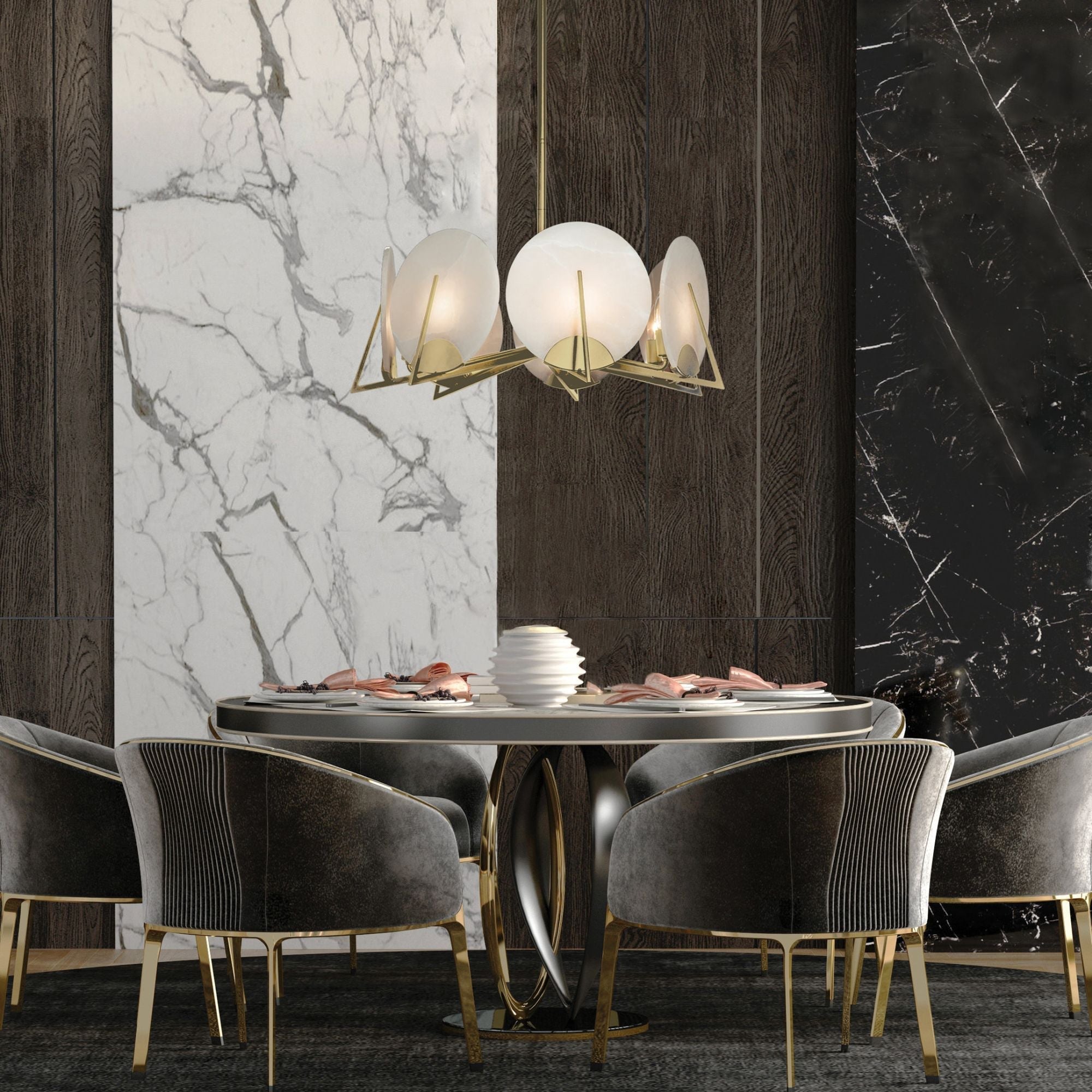 Callisto 7-Light Pendant 7-Light Alabaster in Modern Brass
