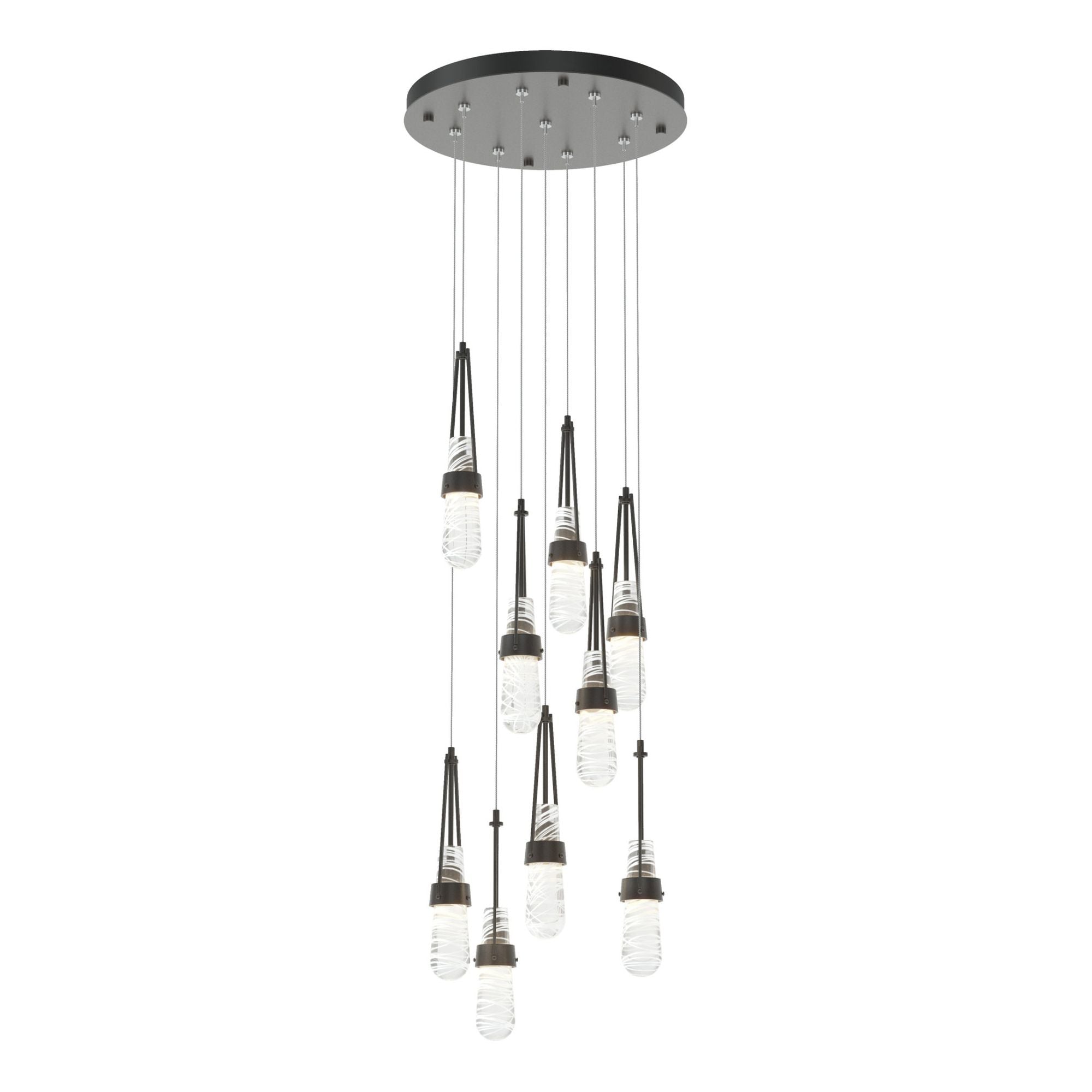 Link 9-Light Blown Glass Pendant 9-Light Clear Glass with White Threading (YJ) in Black