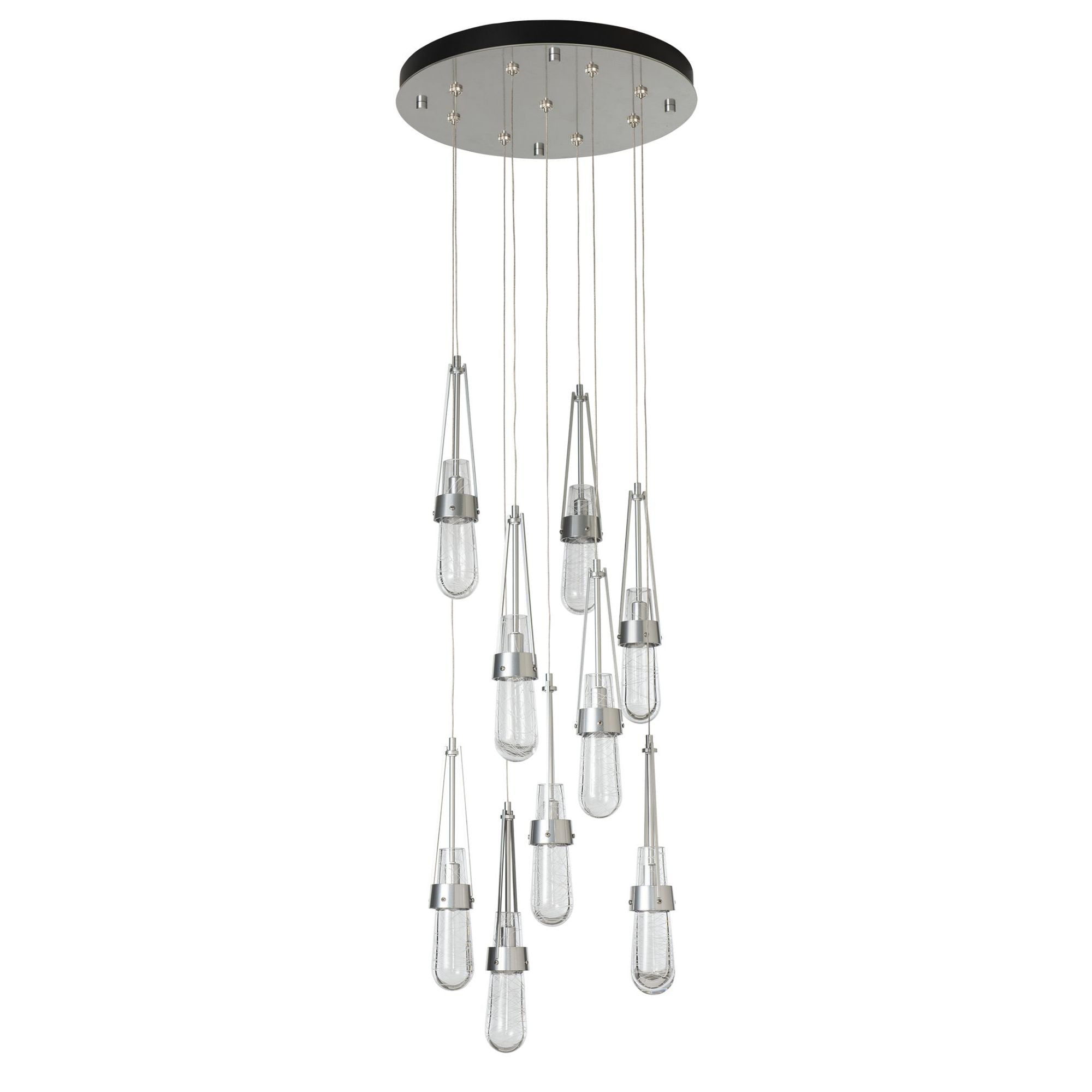 Link 9-Light Blown Glass Pendant 9-Light Clear Glass with White Threading (YJ) in Sterling