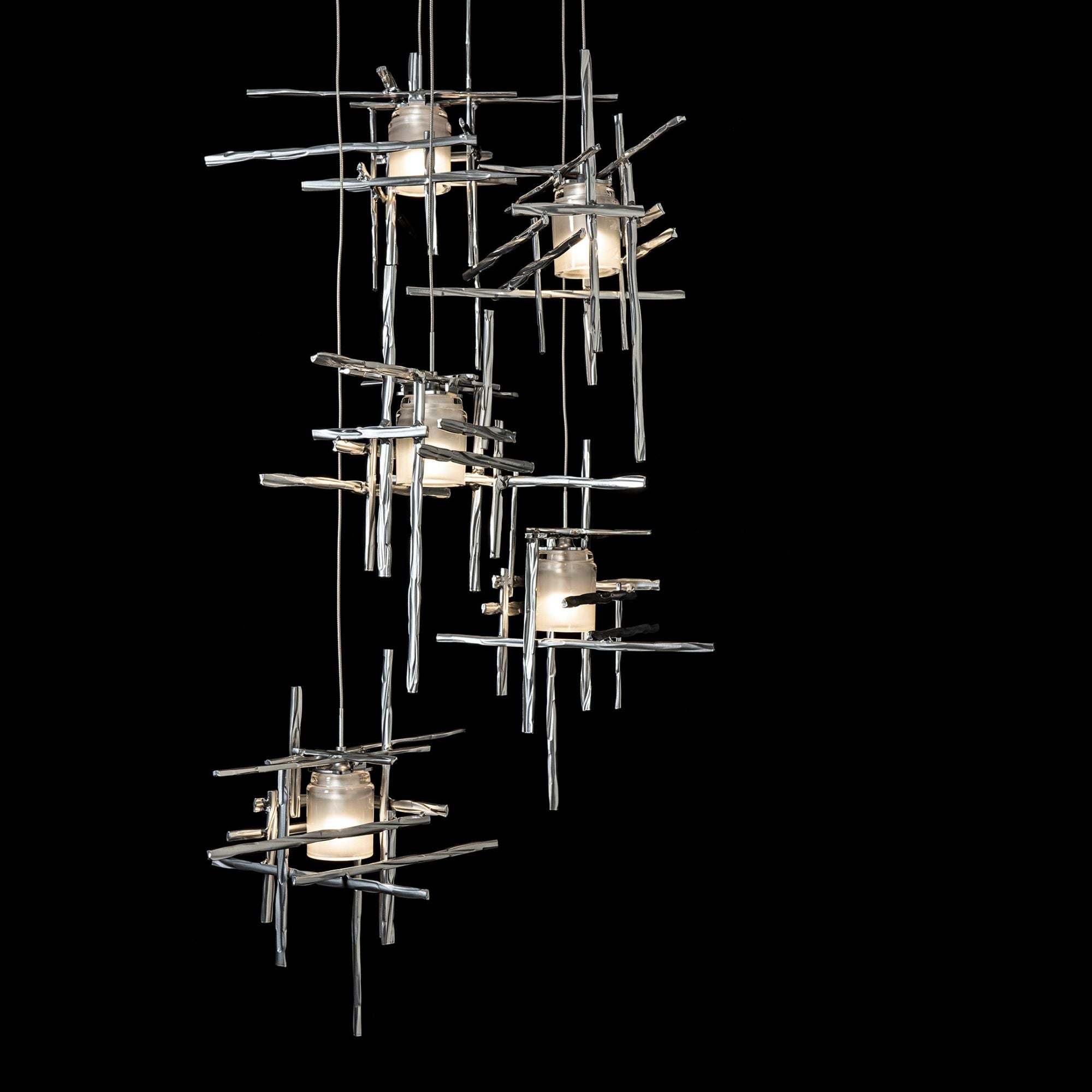 Tura 5-Light Frosted Glass Pendant 5-Light Cast Glass (YC) in Sterling