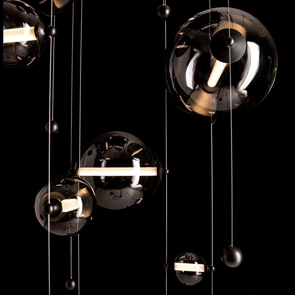Abacus 10-Light Square LED Pendant LED Cool Grey Glass (YL) in Black