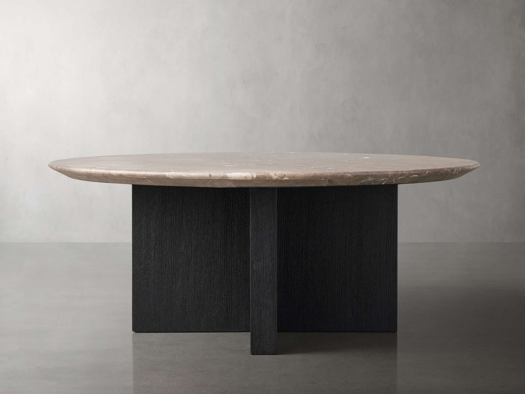 Saint Germain Round Stone Top Coffee Table with Wood Clement Base
