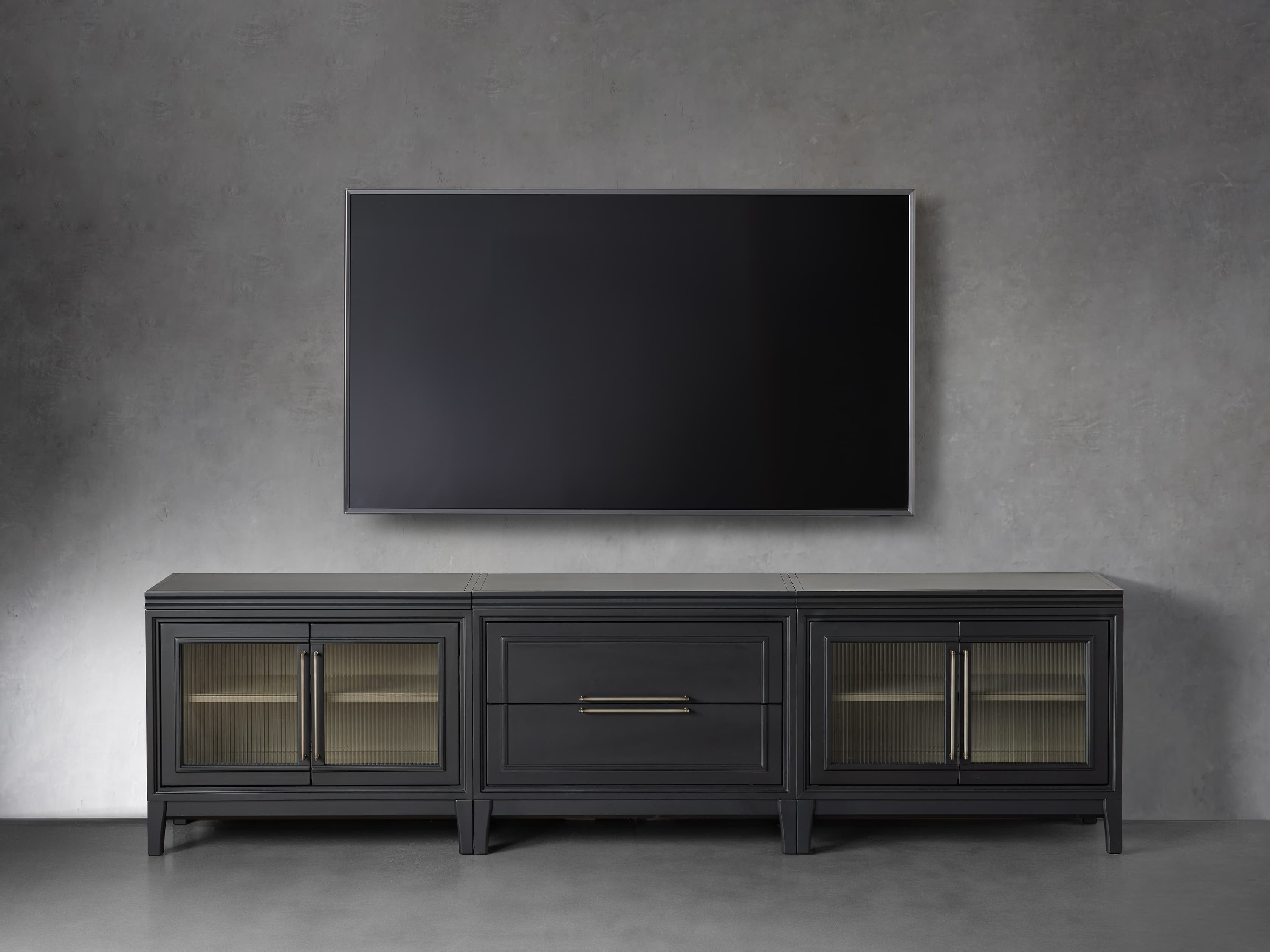 Rowan Modular Reeded Glass Media Console with Drawers