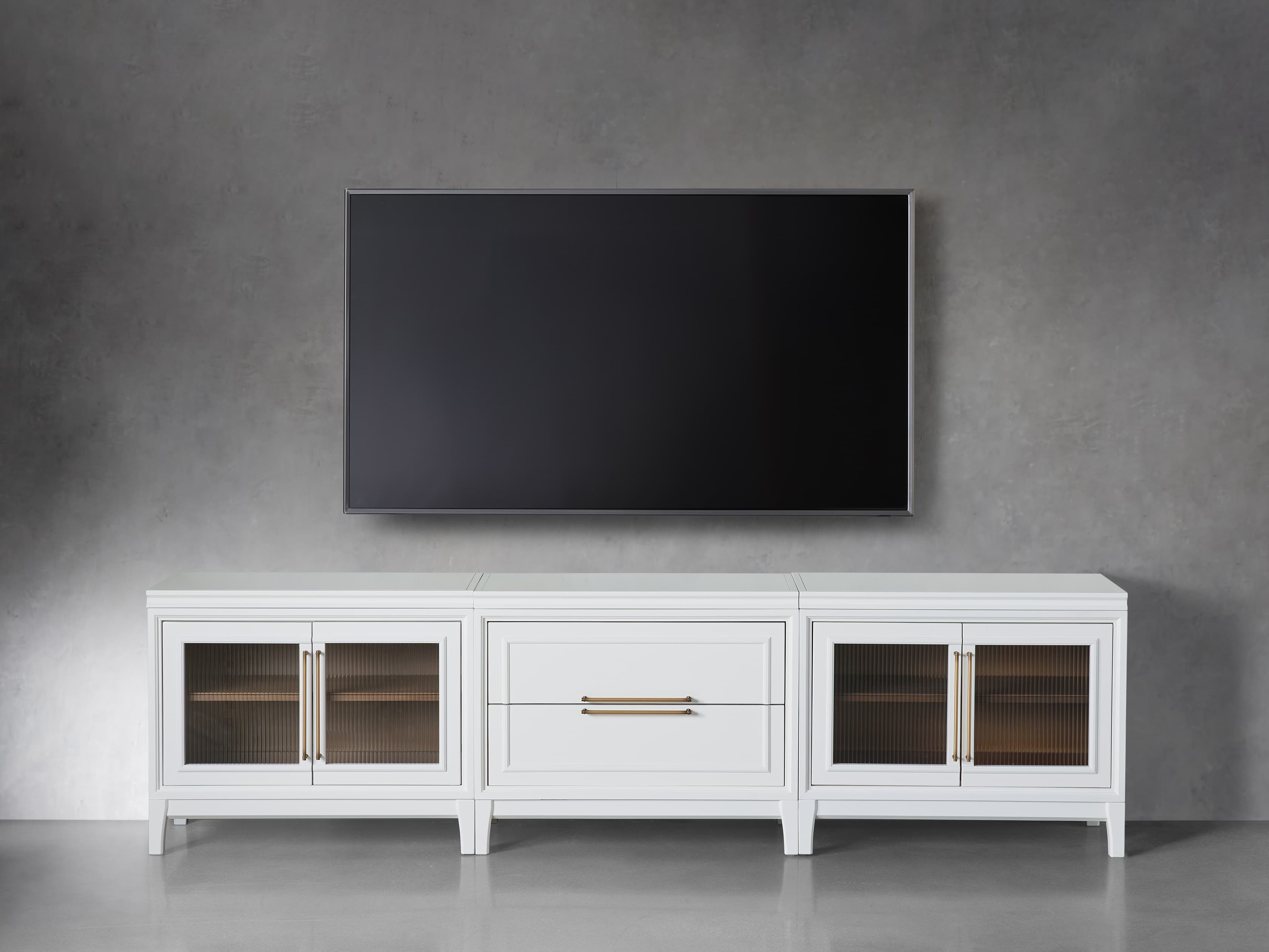 Rowan Modular Reeded Glass Media Console with Drawers