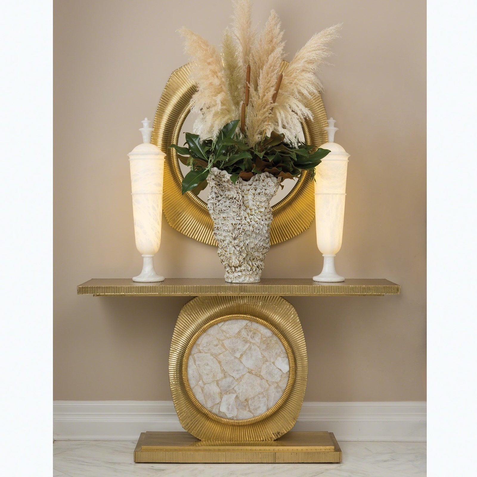 Global Views Brass Opera Fluted Quartz Insert Console