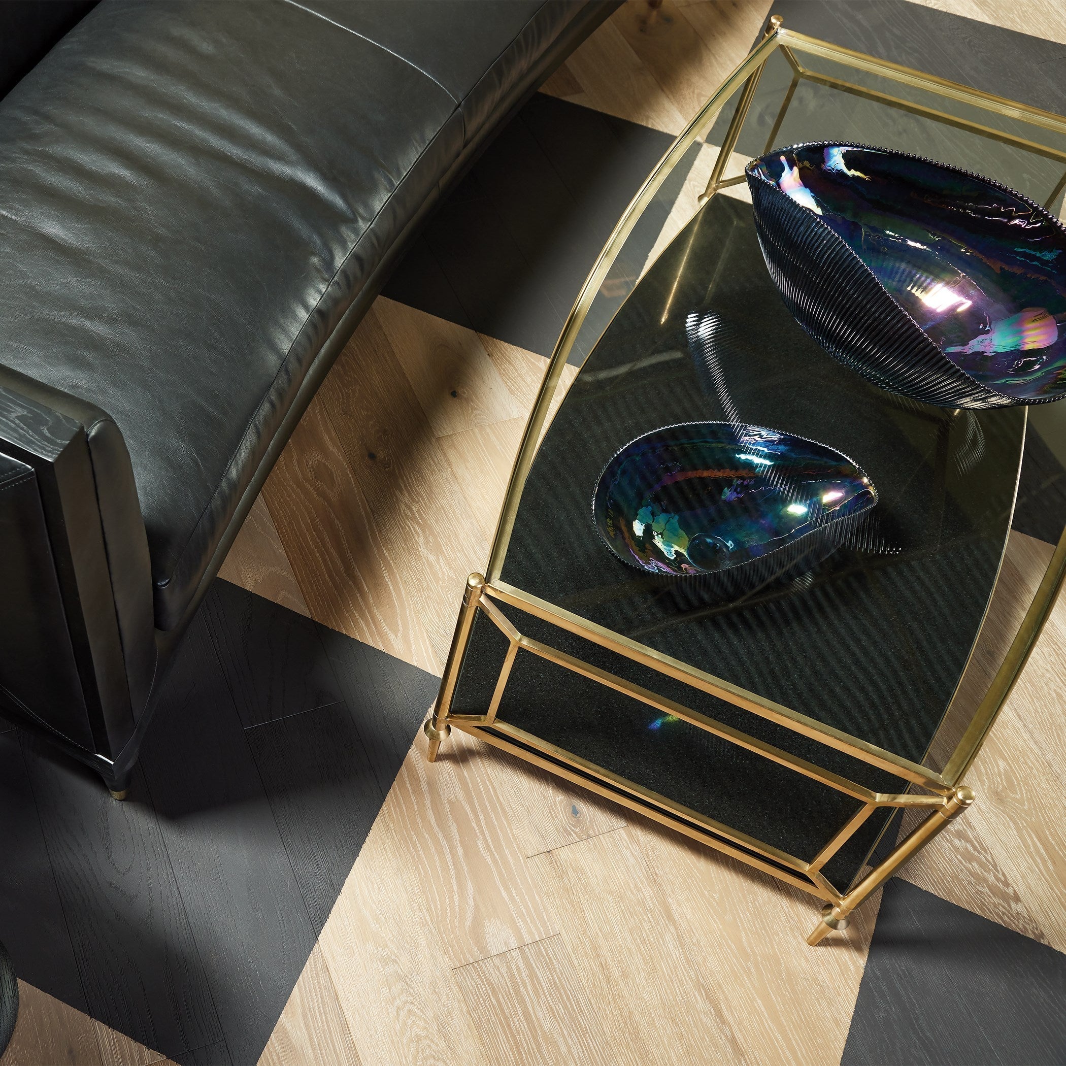 Global Views Black Leather Arc Sofa