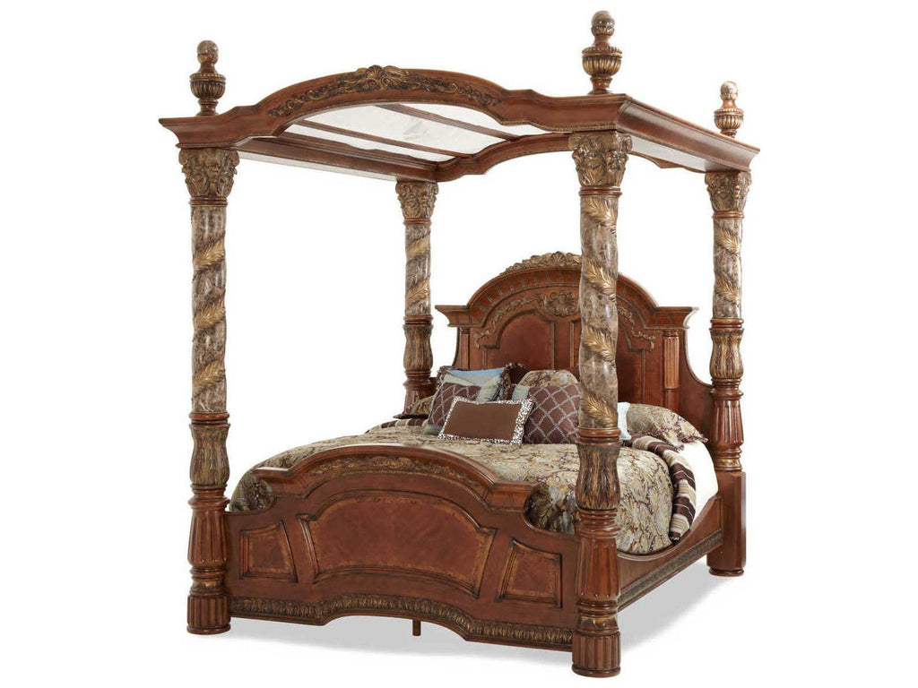 Villa Valencia Classic Chestnut Brown Wood King Canopy Bed