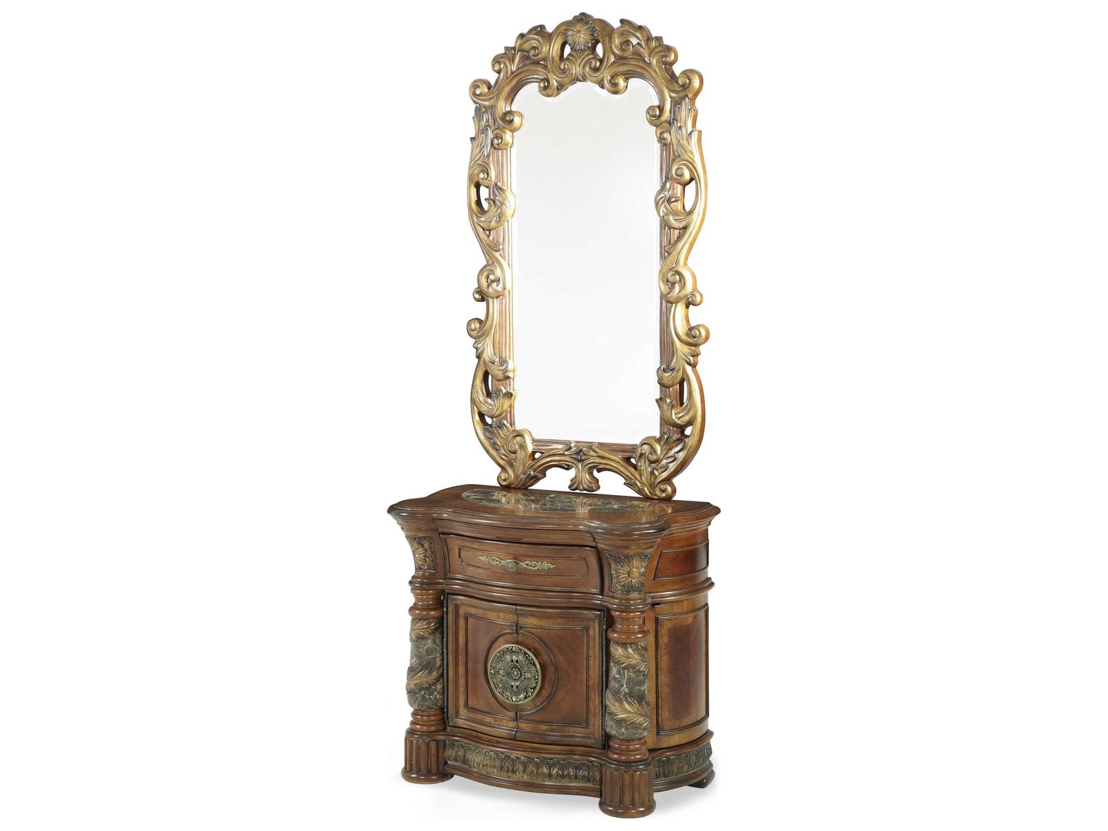 Villa Valencia Nightstand with Mirror in Classic Chestnut