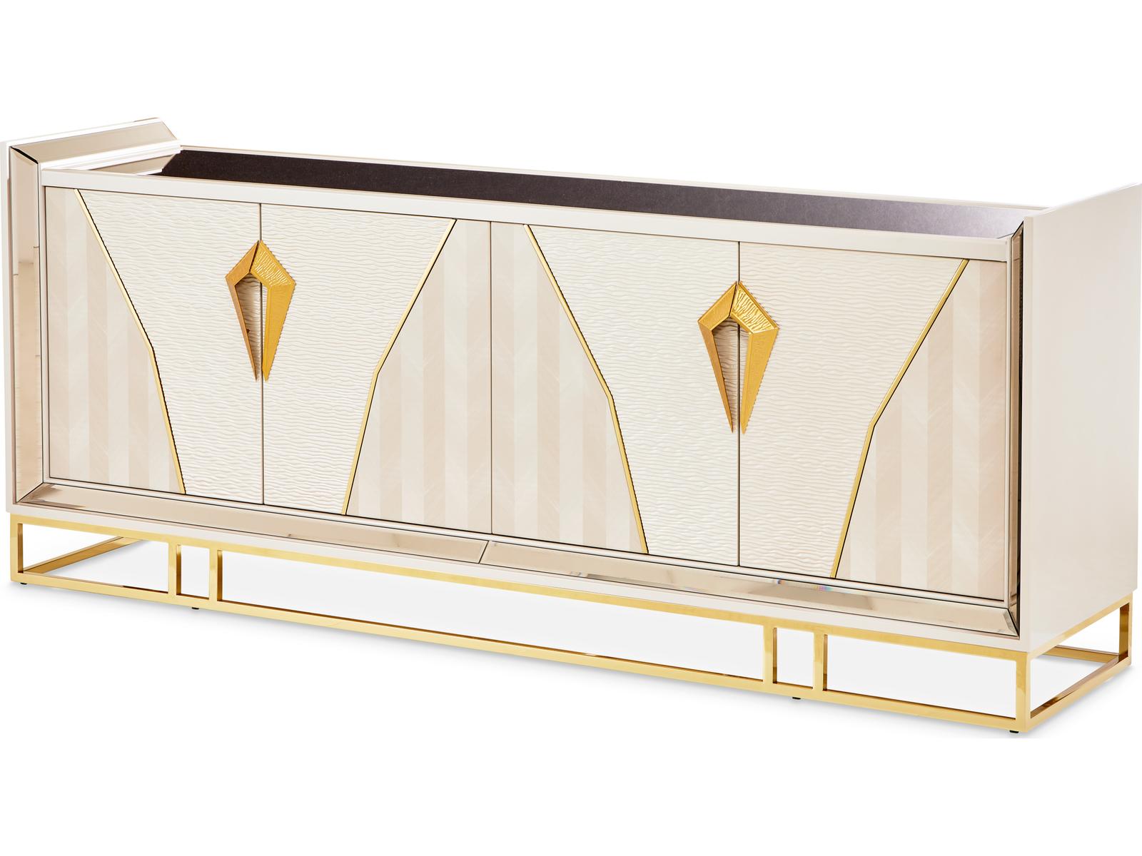 Carmela Rectangular Mirror Console Table in Shimmer Ivory