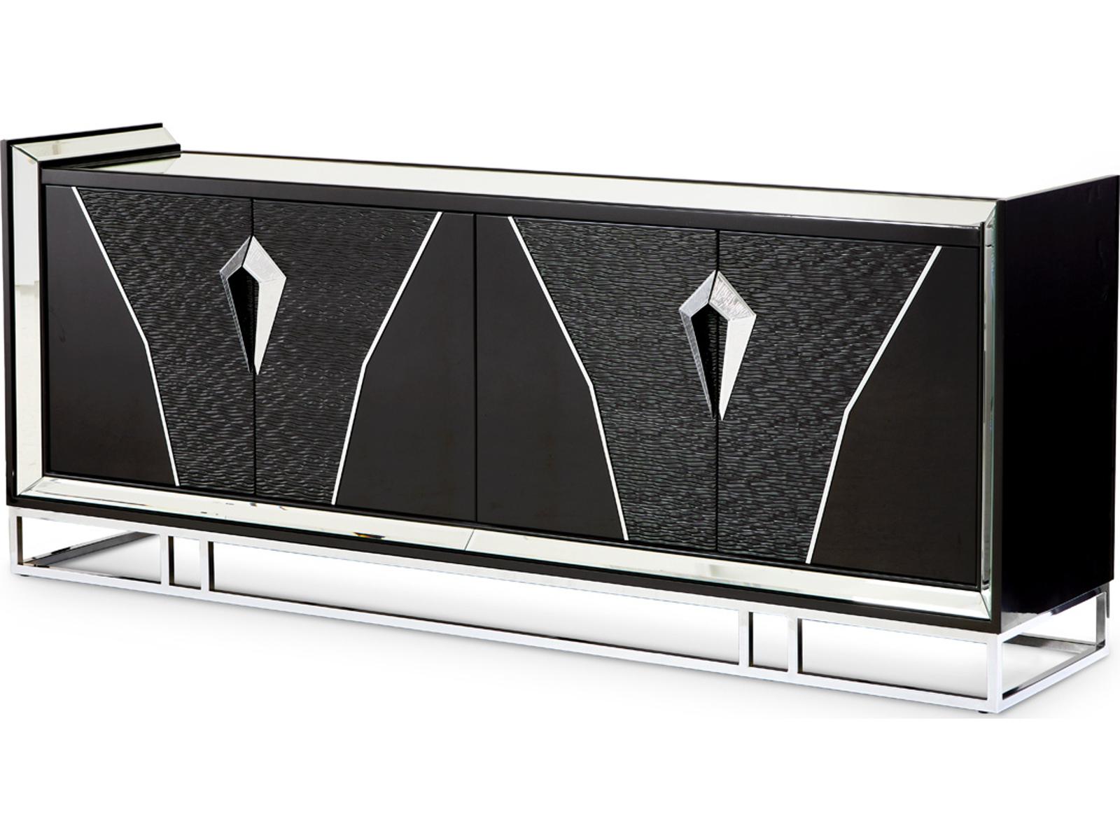 Carmela Mirrored Console Table Glossy Charcoal Sand Modern Glam