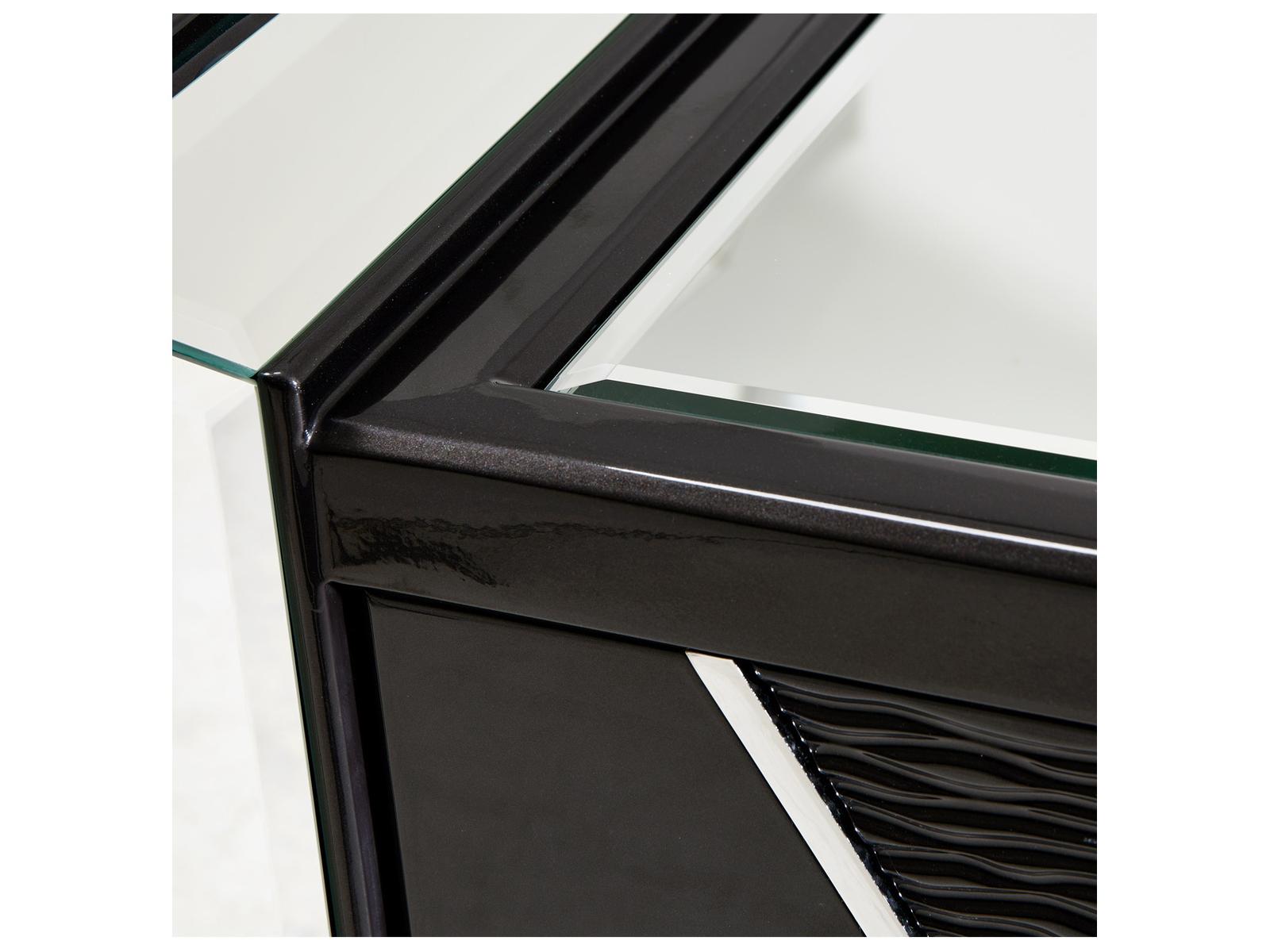 Carmela Mirrored Console Table Glossy Charcoal Sand Modern Glam
