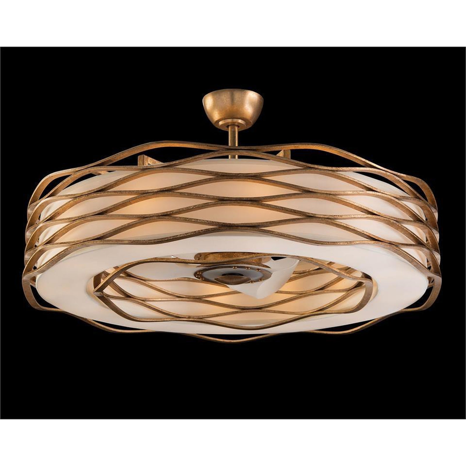 John Richard Ribbons of Gold Twelve-Light Pendant with Fan