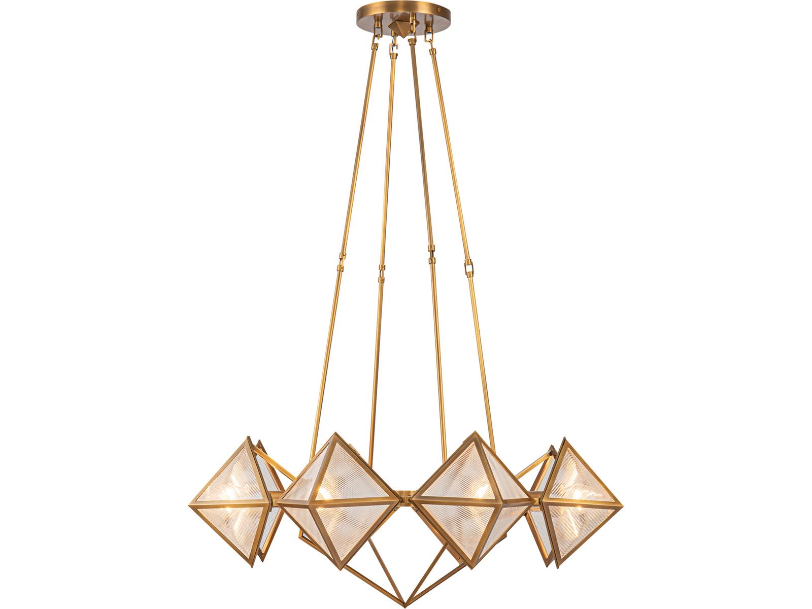 Alora Lighting Cairo 8-Light Chandelier in Vintage Brass with Clear Ribbed Glass