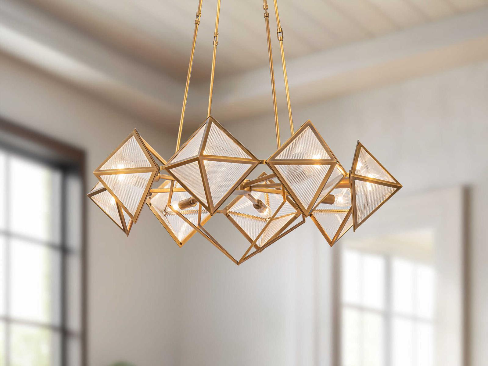 Alora Lighting Cairo 8-Light Chandelier in Vintage Brass with Clear Ribbed Glass