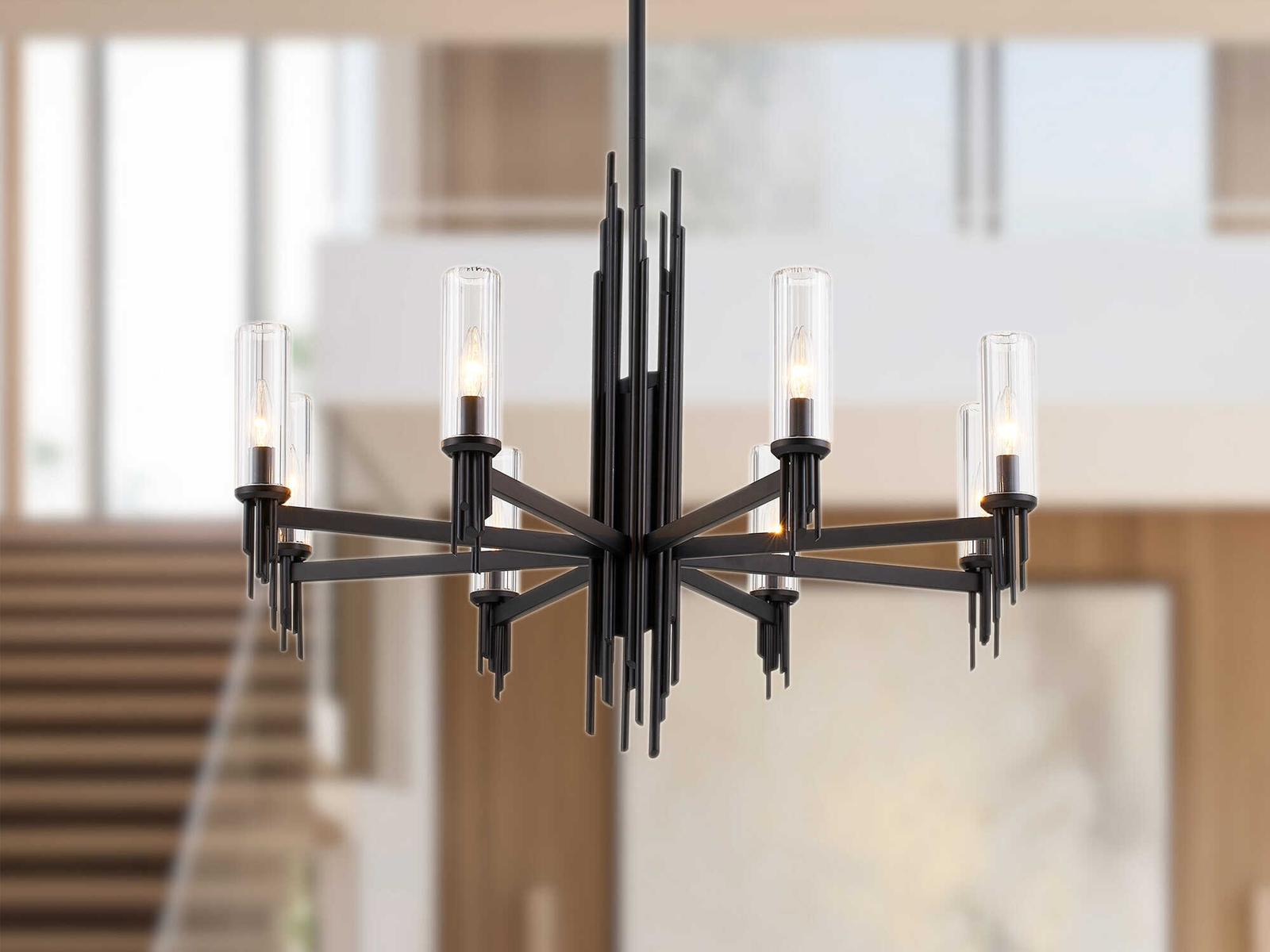 Alora Lighting Torres 8-Light Chandelier in Matte Black with Clear Ribbed Glass