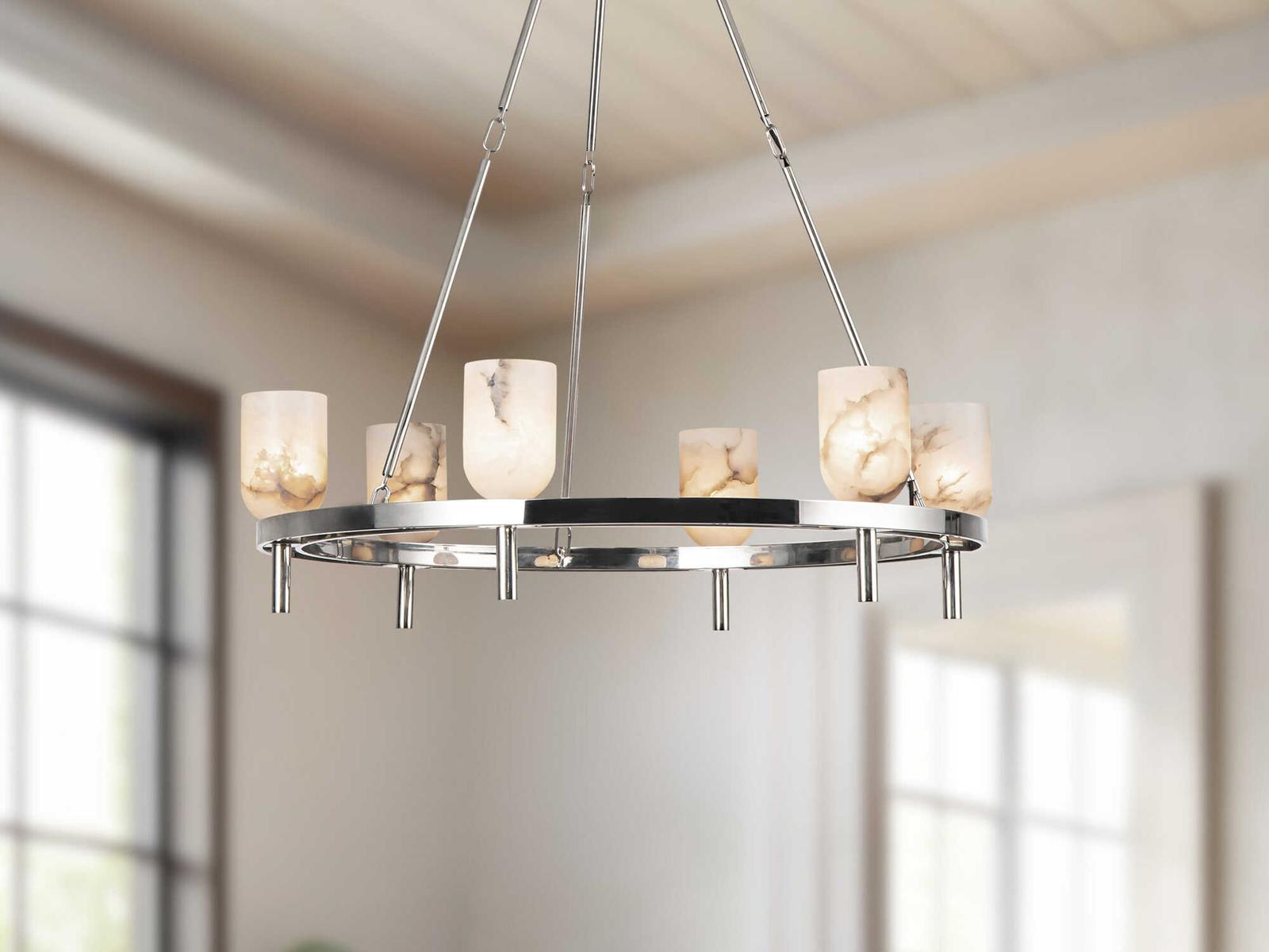 Alora Lighting Lucian 6-Light Chandelier Polished Nickel and Alabaster Shade