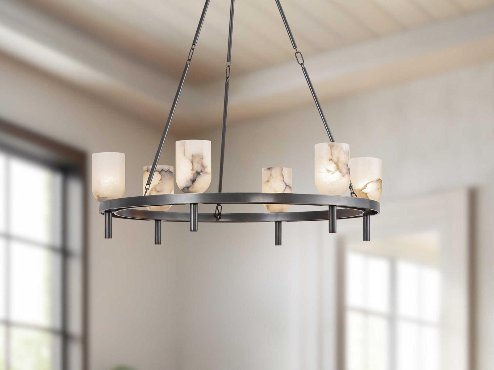 Alora Lighting 6-Light Lucian Chandelier in Urban Bronze and Alabaster