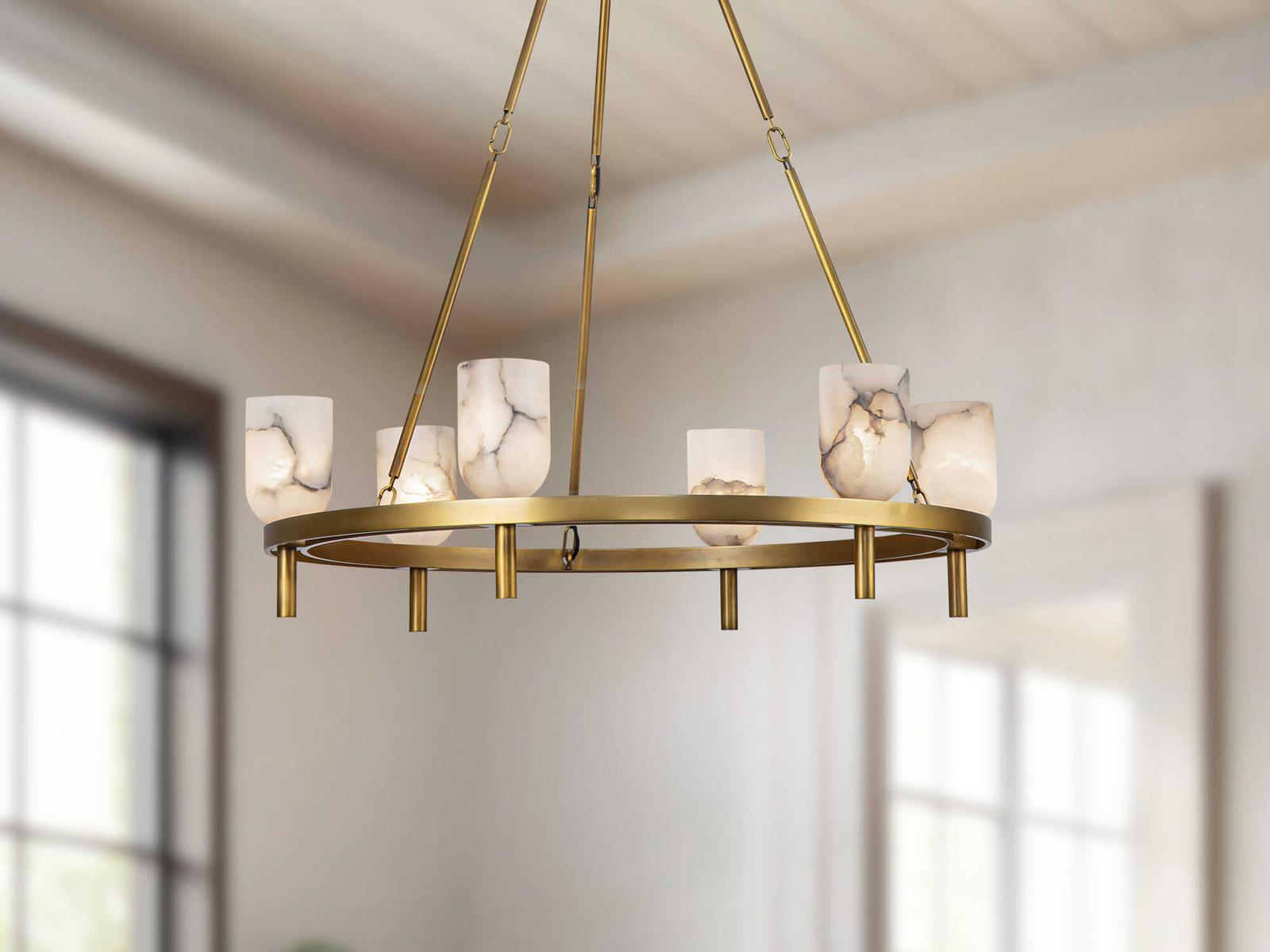 Alora Lighting 6-Light Lucian Chandelier in Vintage Brass with Alabaster Shades