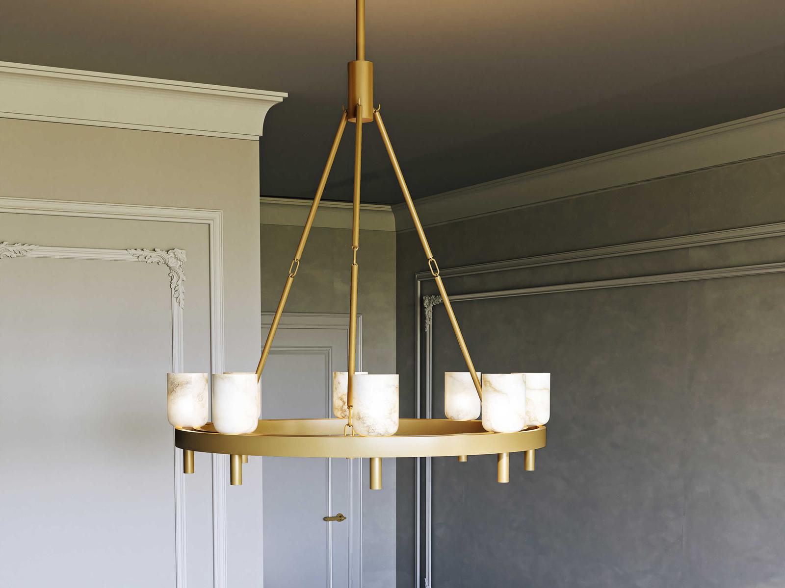 Alora Lighting Lucian 8-Light Chandelier in Vintage Brass and Alabaster