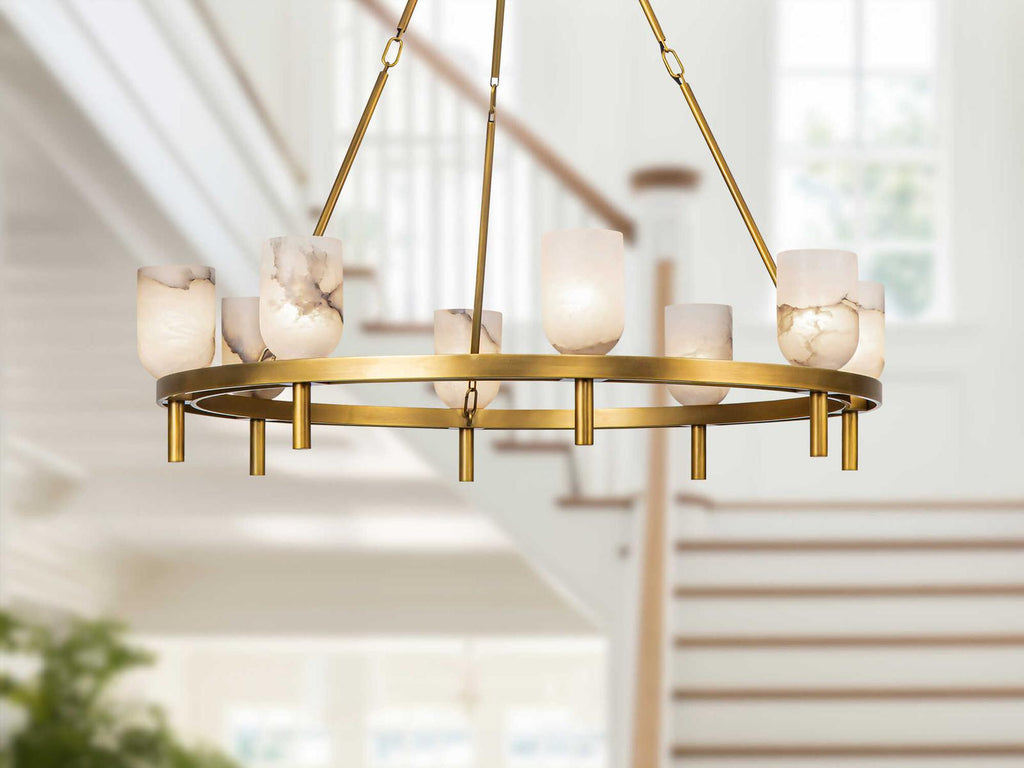 Alora Lighting Lucian 8-Light Chandelier in Vintage Brass and Alabaster