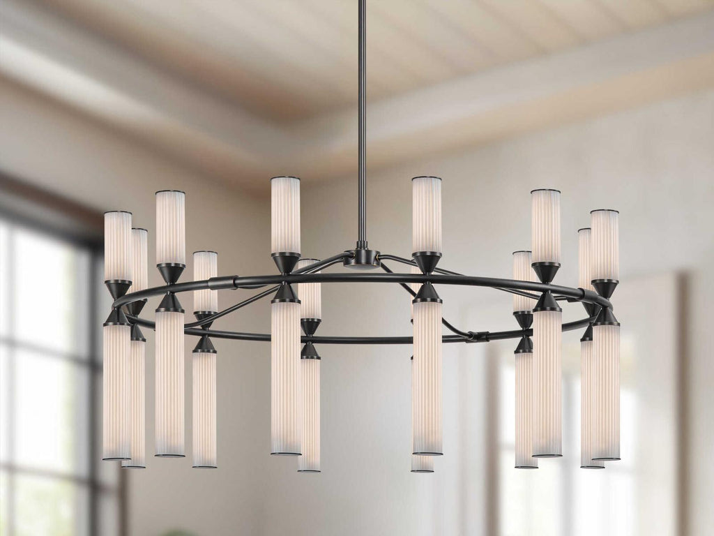 Alora Lighting Edwin LED Chandelier in Urban Bronze with Frosted Ribbed Glass