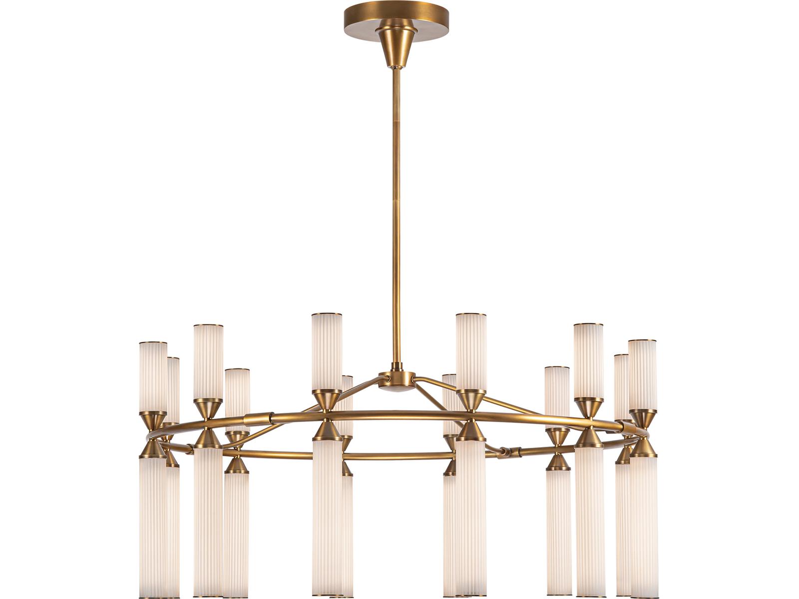 Alora Lighting Edwin 38-Inch Integrated LED Chandelier in Vintage Brass with Frosted Ribbed Glass