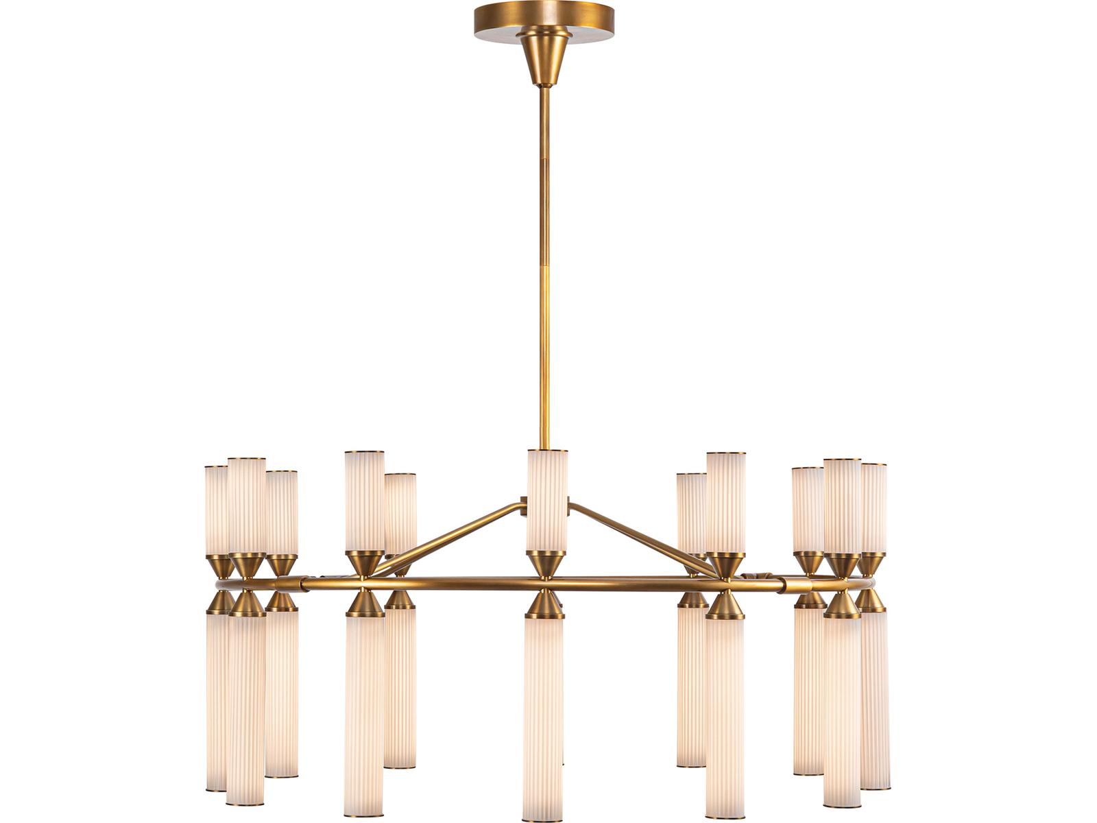 Alora Lighting Edwin 38-Inch Integrated LED Chandelier in Vintage Brass with Frosted Ribbed Glass
