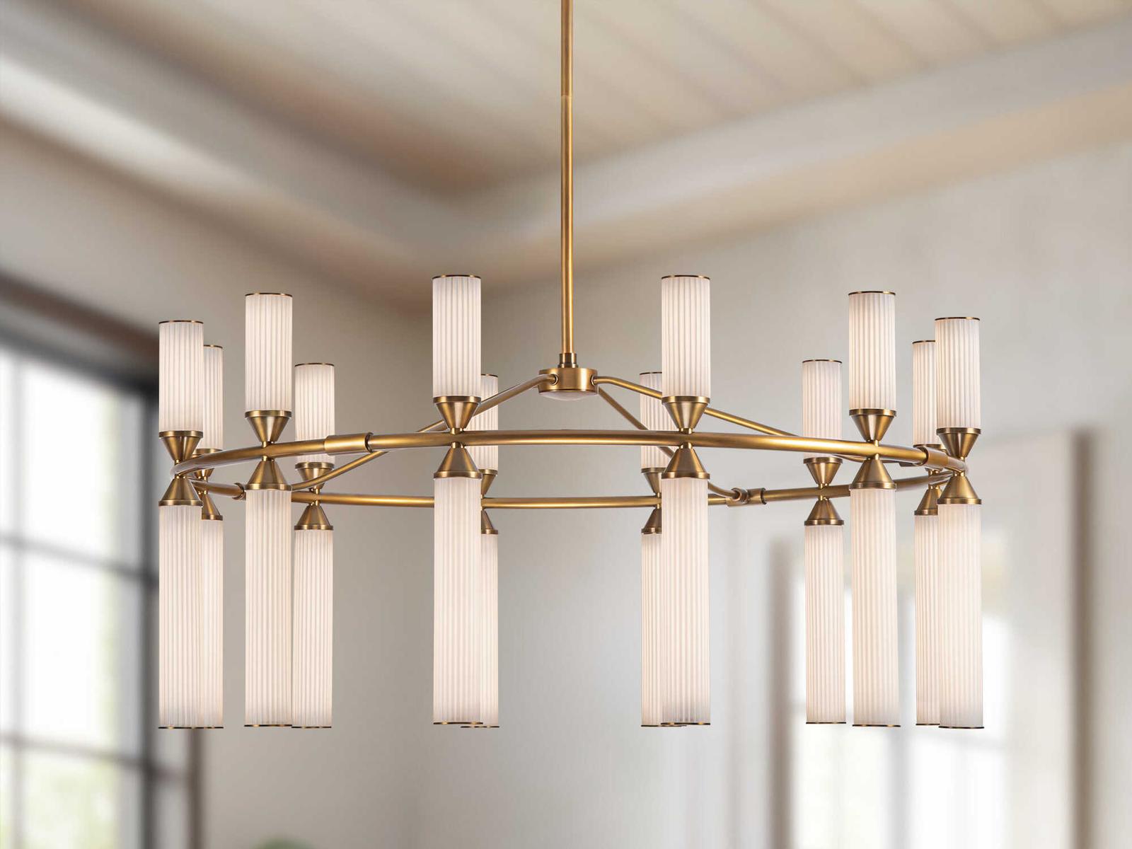 Alora Lighting Edwin 38-Inch Integrated LED Chandelier in Vintage Brass with Frosted Ribbed Glass