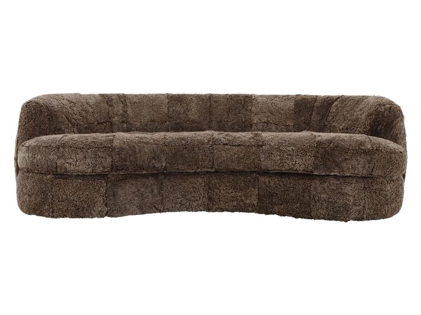 Sennon 100% Sheepskin Plush Taupe Upholstery Single Cushion Curved Sofa