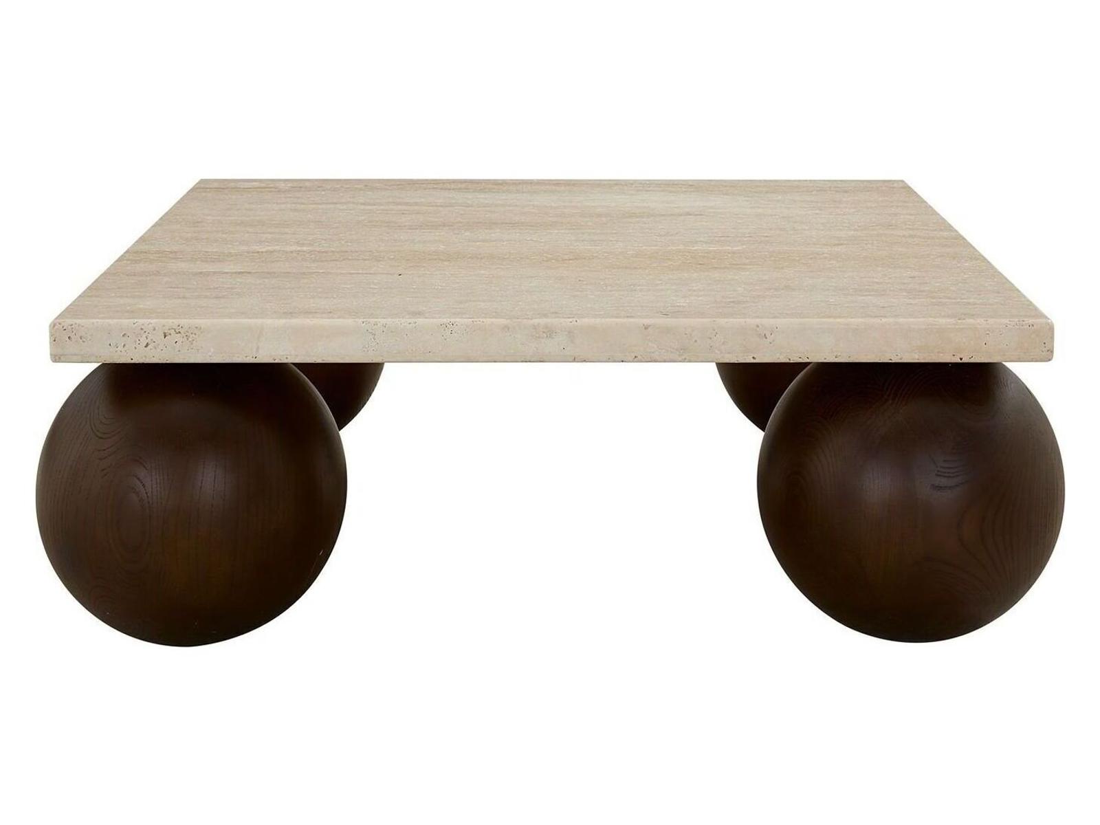 Atlas Square Coffee Table Warm Travertine Solid Oak Wood Dark Cinder
