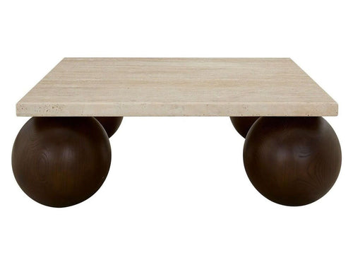Atlas Square Coffee Table Warm Travertine Solid Oak Wood Dark Cinder