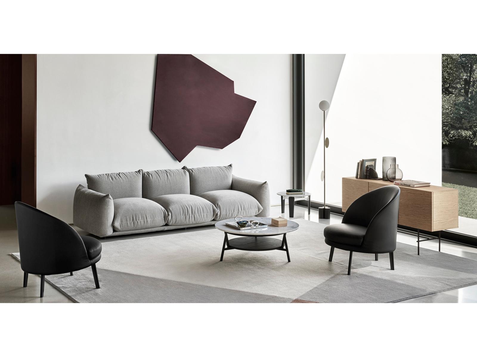 Marenco 3-Seat Fabric Sofa with Black Lacquered Metal Feet