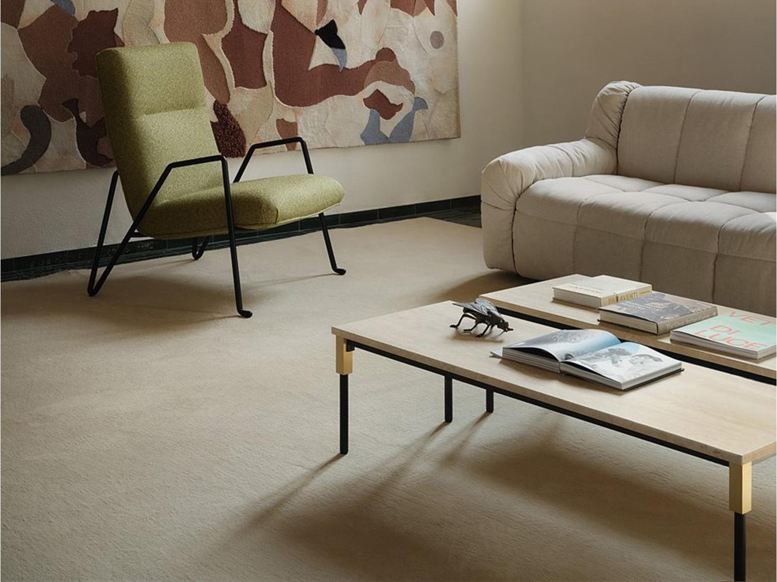 Match Rectangle Coffee Table with Carrara Marble and Brass