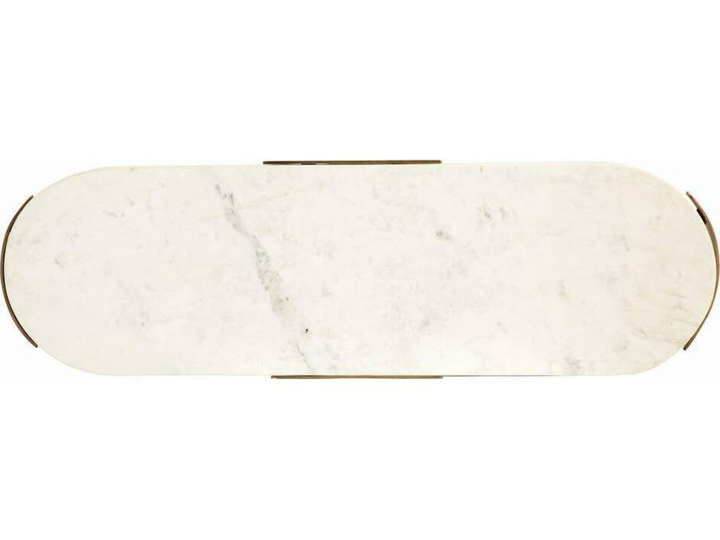 Janine Oval Console Table in Antique Brass with White Marble