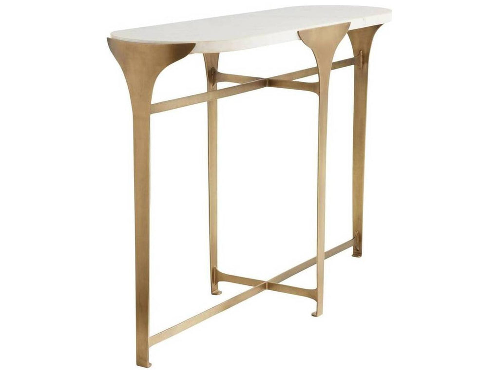 Janine Oval Console Table in Antique Brass with White Marble