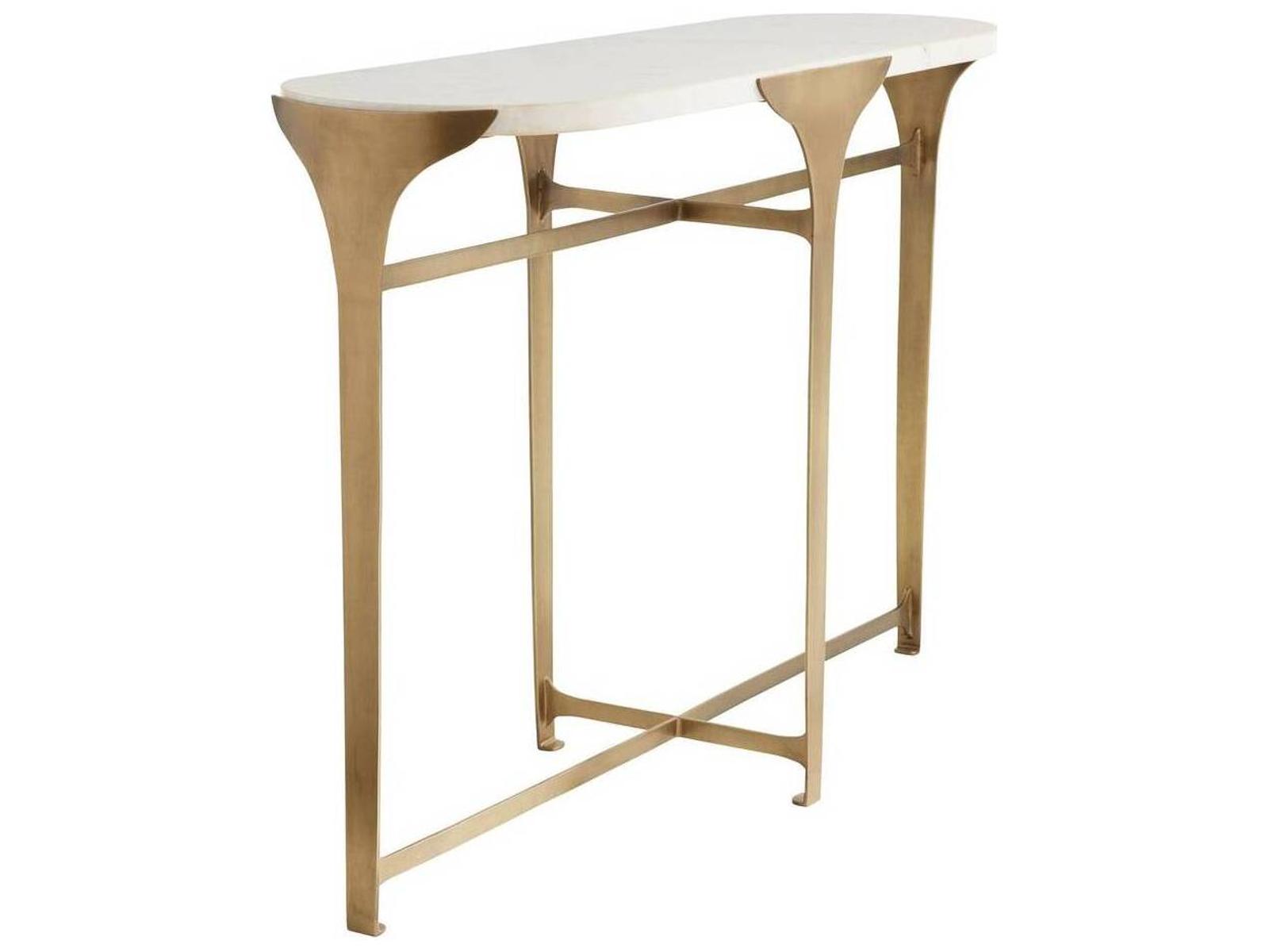 Janine Oval Console Table in Antique Brass with White Marble