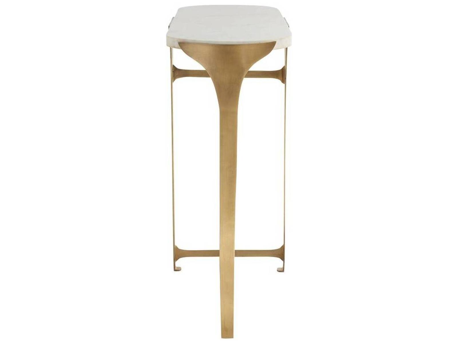 Janine Oval Console Table in Antique Brass with White Marble