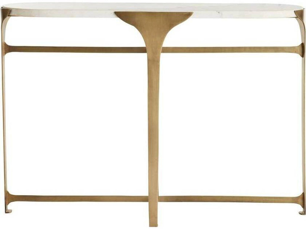 Janine Oval Console Table in Antique Brass with White Marble