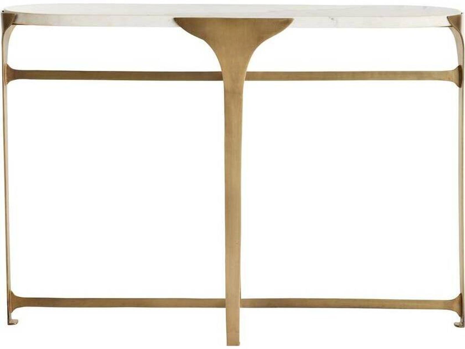 Janine Oval Console Table in Antique Brass with White Marble