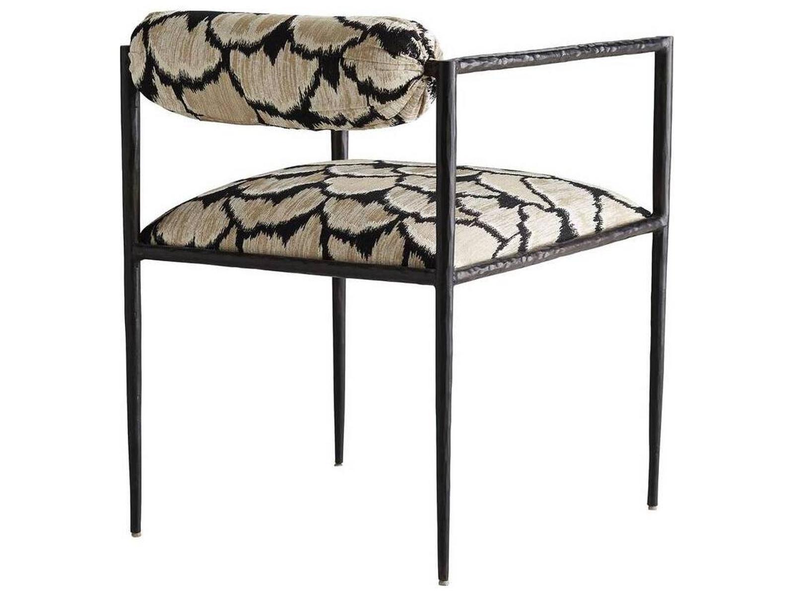 Barbana Ocelot Embroidered Linen Accent Chair with Natural Iron Frame