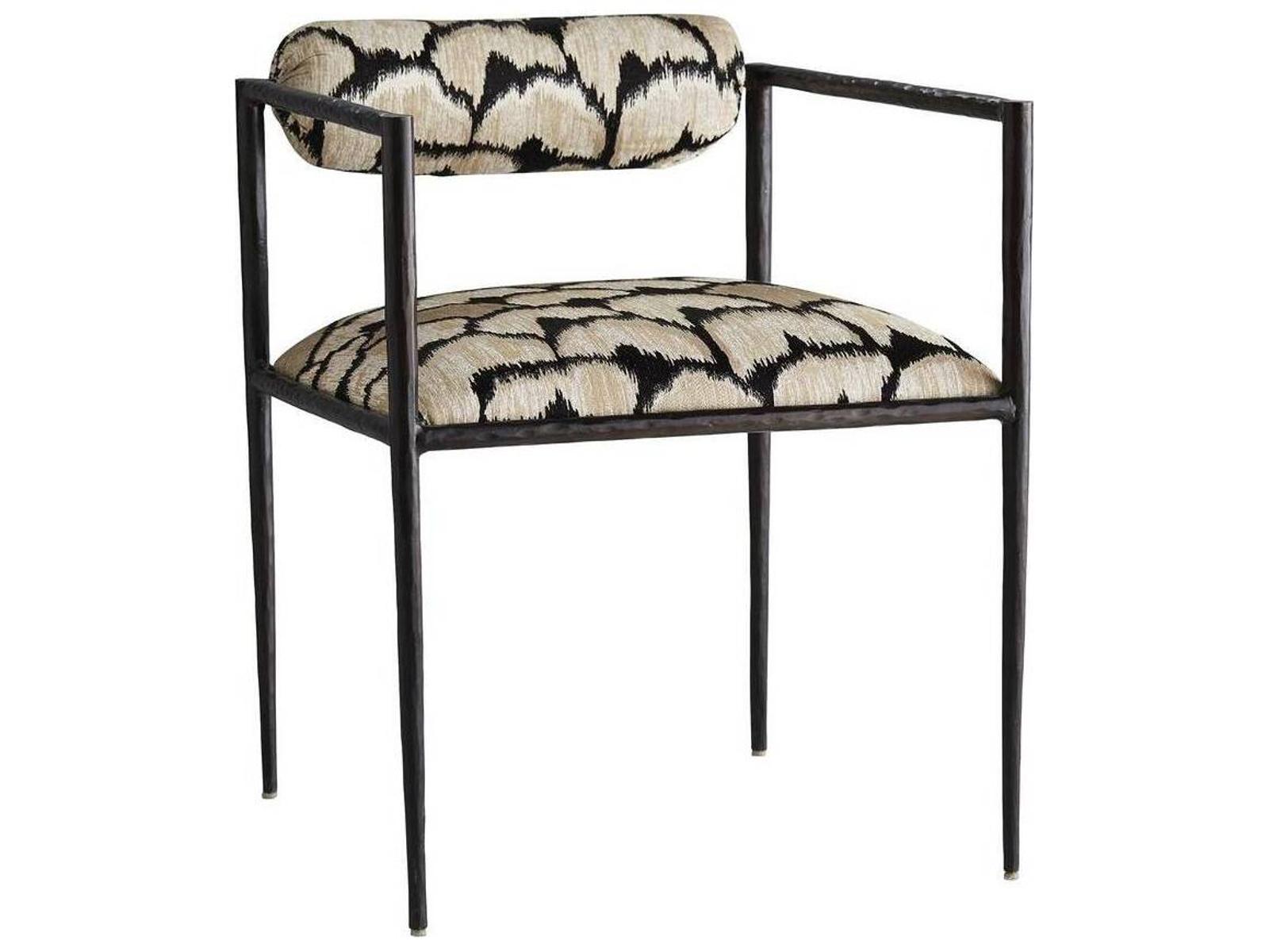 Barbana Ocelot Embroidered Linen Accent Chair with Natural Iron Frame