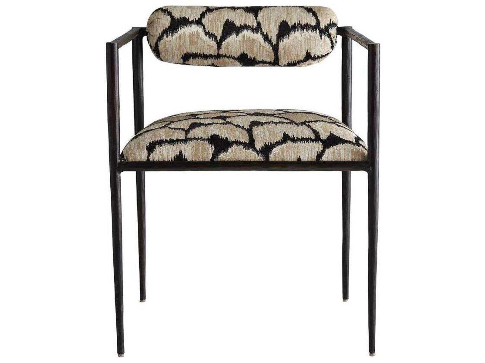 Barbana Ocelot Embroidered Linen Accent Chair with Natural Iron Frame