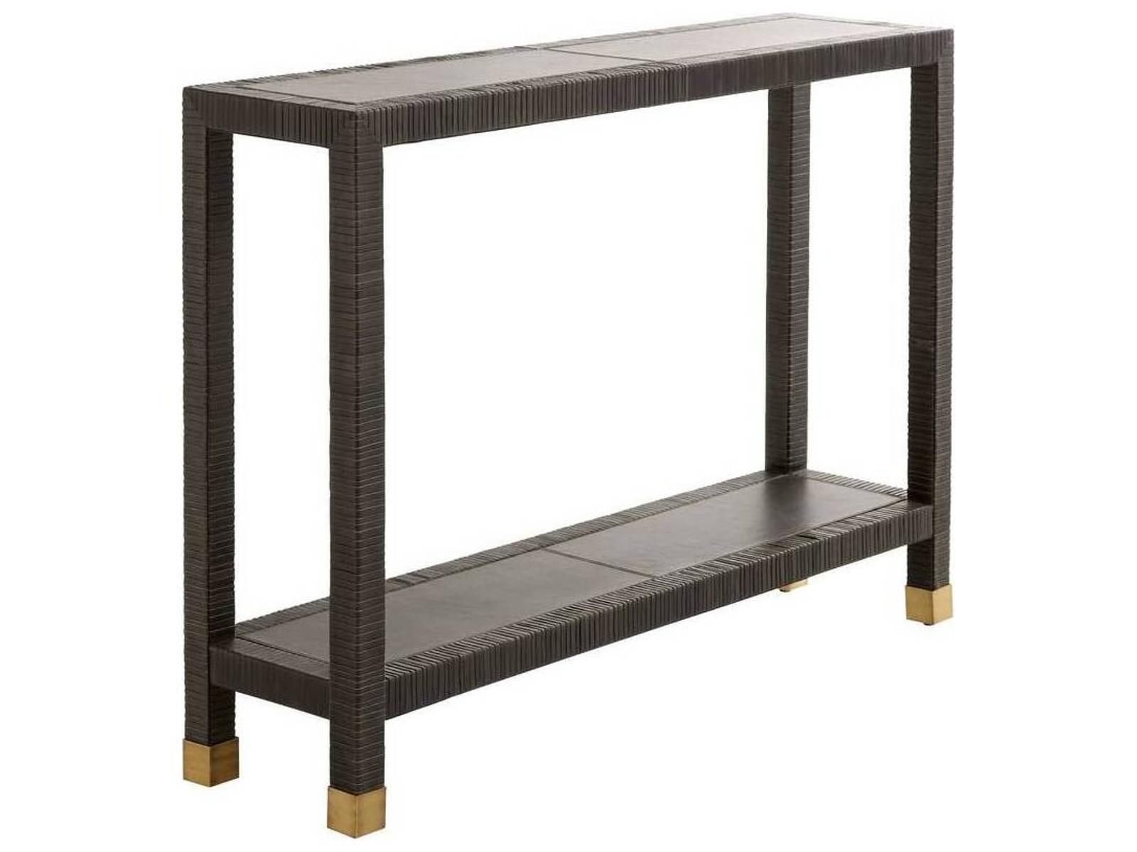 Oswald Graphite Leather Rectangle Console Table