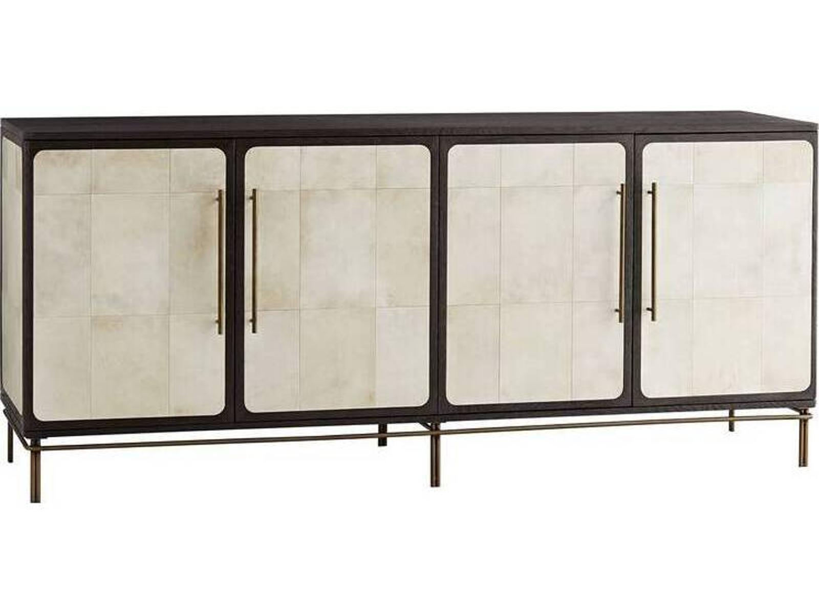 Edison Ivory Vellum Credenza with Antique Brass Accents