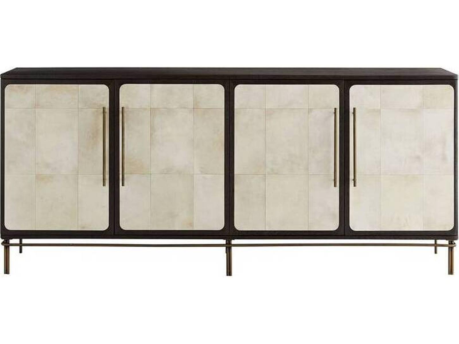 Edison Ivory Vellum Credenza with Antique Brass Accents